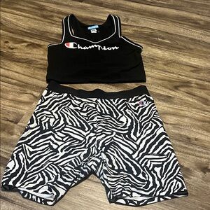 Champion Black Top and Zebra Shorts Set